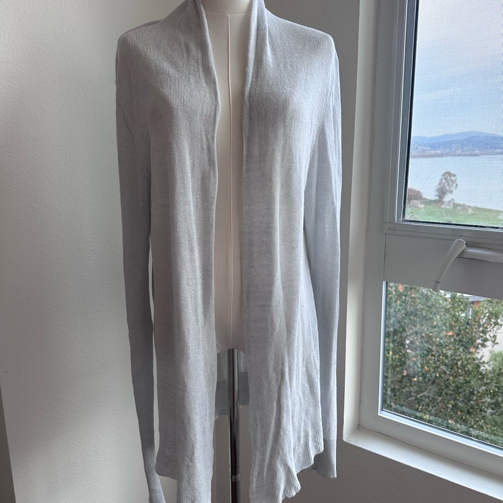 All Saints Spitalfields Light Gray Linen Blend Women's Vayne Open Cardigan